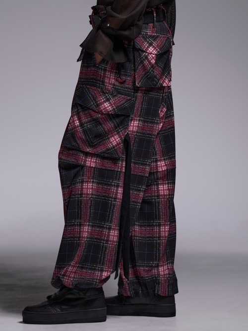 (ͽ���ʡ�7��8������ͽ��/kiryuyrik������奦����奦/Pink Check Twill Cargo Pants/Black&Pink