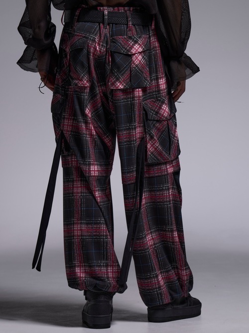 (ͽ���ʡ�7��8������ͽ��/kiryuyrik������奦����奦/Pink Check Twill Cargo Pants/Black&Pink