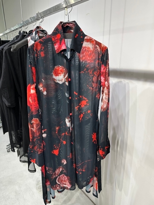 (ͽ���ʡ�7��8������ͽ��/kiryuyrik������奦����奦/Flora Mesh Flare Shirt/Black