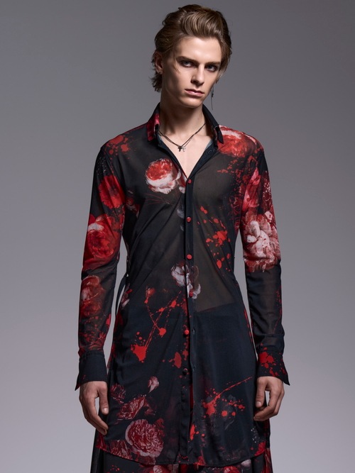 (ͽ���ʡ�7��8������ͽ��/kiryuyrik������奦����奦/Flora Mesh Flare Shirt/Black