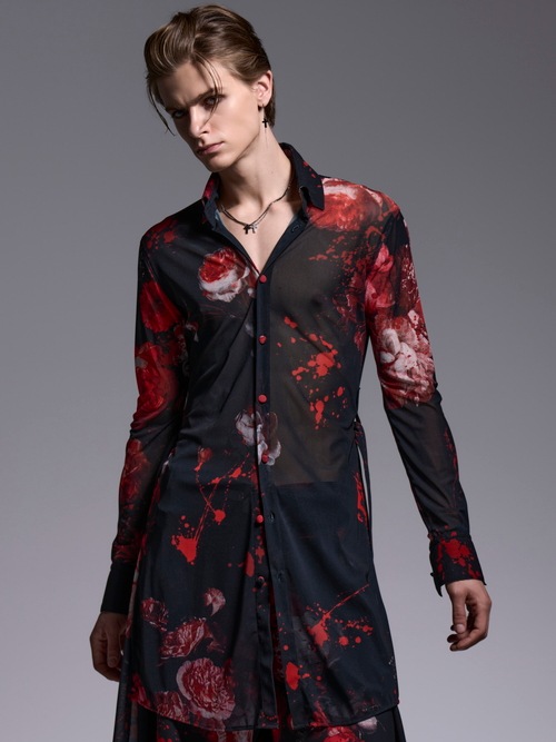 (ͽ���ʡ�7��8������ͽ��/kiryuyrik������奦����奦/Flora Mesh Flare Shirt/Black