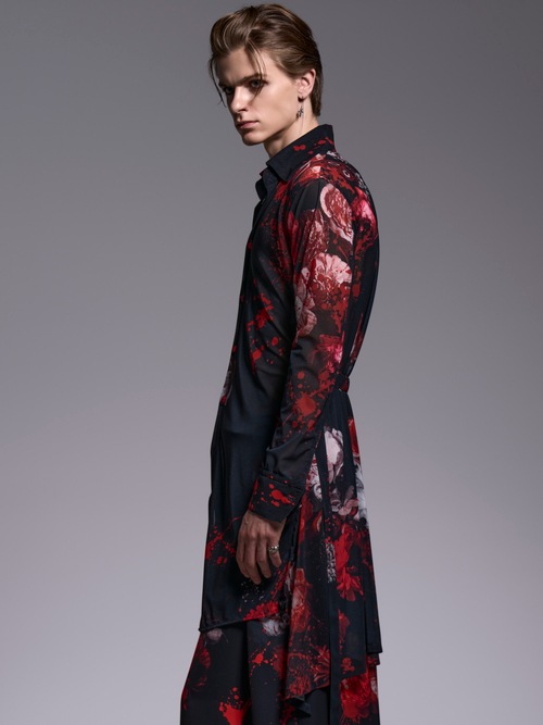 (ͽ���ʡ�7��8������ͽ��/kiryuyrik������奦����奦/Flora Mesh Flare Shirt/Black