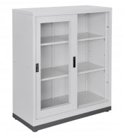 スチール書庫 ユニット式引き違い書庫 W900×D400×H1110mm A4三段対応 ガラス引き戸タイプ ベース付き 書類保管庫 書棚