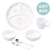 こども用食器4点&スプーンフォークセット【ギフト箱】|こども用セット商品 【割れにくい磁器食器】|子ども・キッズ食器 