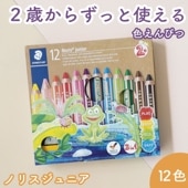 はじめて持つのにピッタリの太軸！《ノリスジュニア 色えんぴつ 12本》お絵描き おえかき ガラス 紙 プラスチック 汚れにくい 洗濯 子ども 図工 工作 塗り絵 クレヨン 水彩 色鉛筆  12色  ド