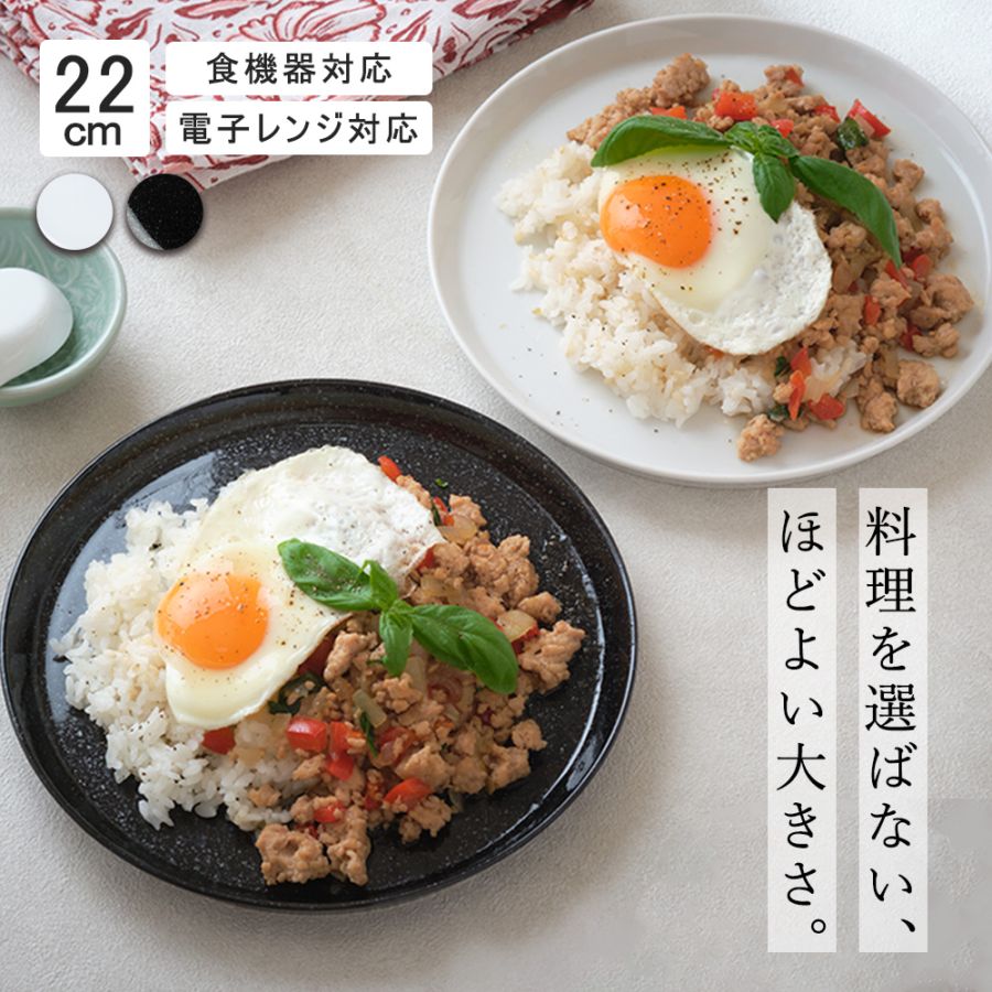 22cm メイン皿 プレート皿 ワンプレート フラット 大きめ ホワイト ブラック 白 黒 ホテル レストランでも採用 日本製 洋食器 丈夫 磁器 業務用 食洗機対応 電子レンジ対応 オーブン対応 おしゃれ ナチュラル 黒御影 キズ強い 大皿 モーニング ディナー 朝食 夕食 カフェ風