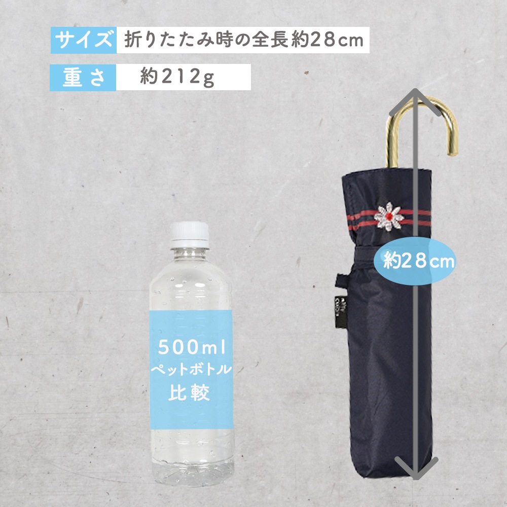 晴雨兼用傘ボーダー花刺繍 折りたたみ傘 遮光 UV UVカット