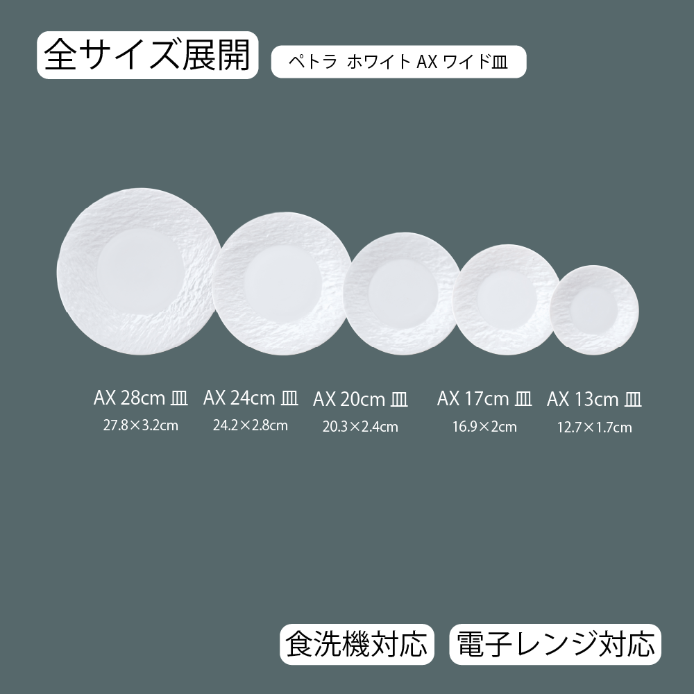 【YAMATSU STANDARD】【 ペトラAX ワイド皿 ホワイト 】 28cm 24cm 20cm 17cm 13cm 皿