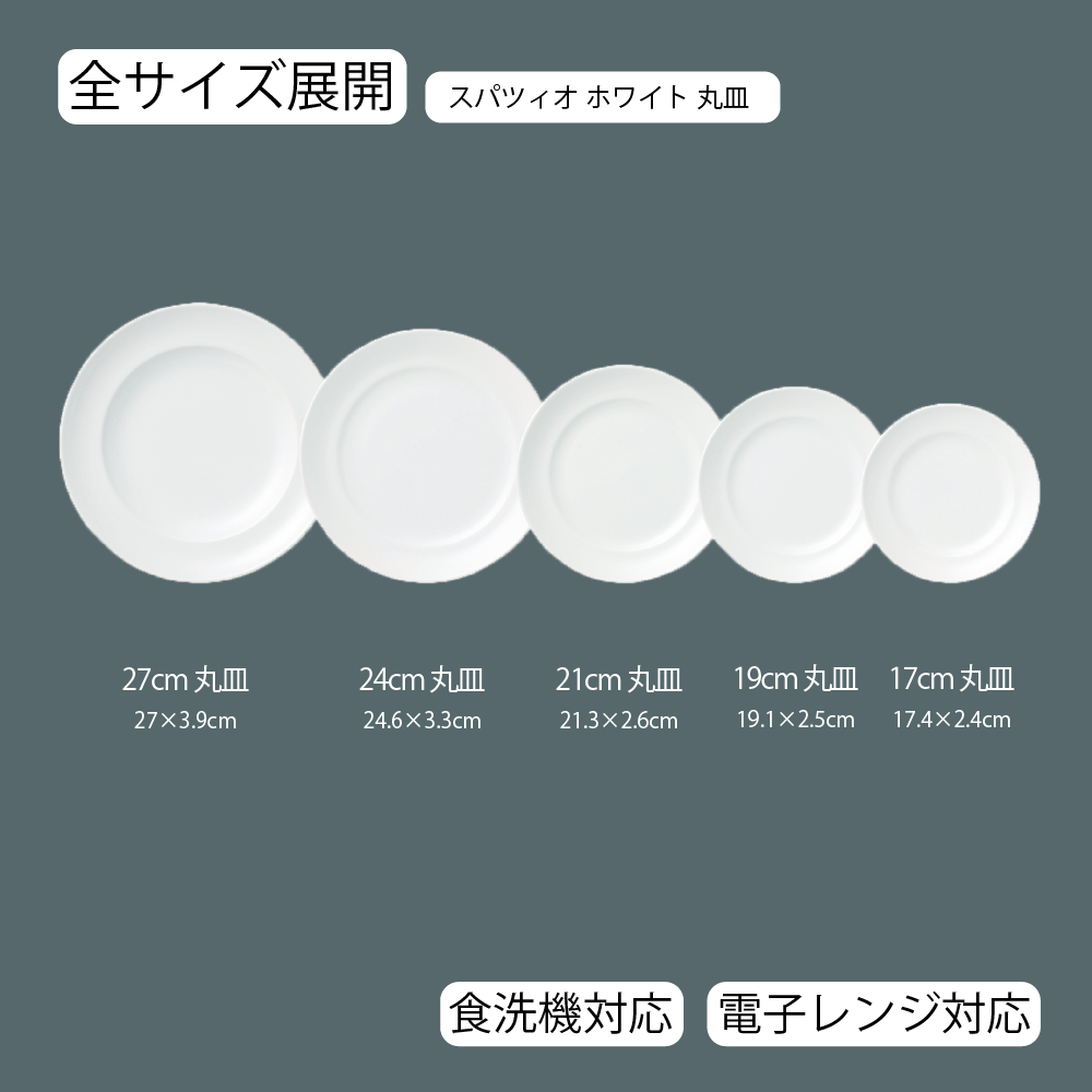 【YAMATSU STANDARD】【 スパツィオ 丸皿 ホワイト 】 27cm 24cm 21cm 19cm 17cm 皿