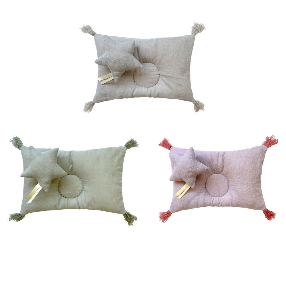 《在庫処分 半額》【日本製】 やわらかガーゼ 授乳クッションにもなる!ベビーピロー&ラトルセット コットン100% Lien de famille リヤンドファミーユ 《ギフトBOX付き》キララ ピンク グレー グリーン