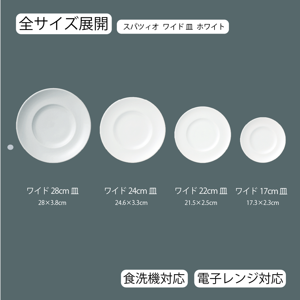 【YAMATSU STANDARD】【 スパツィオ ワイド皿 ホワイト 】 28cm 24cm 22cm 17cm 皿