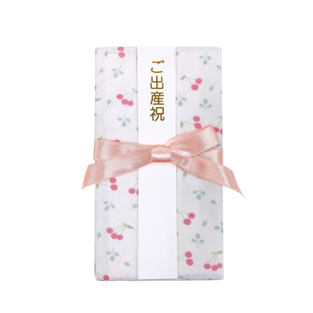 《在庫処分 半額》【日本製】 コットン100% スタイに変身!ご祝儀袋 (チェリー)のし付き Lien de famille キララ 説明書付き 肌にやさしい ハンカチとしても使える 新生児 0歳 赤 幼児