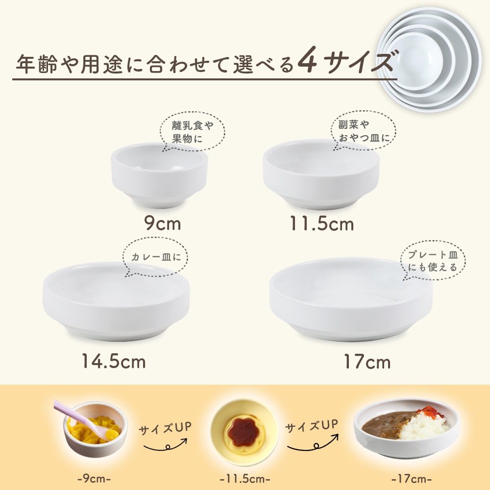 【14.5cm すくいやすい食器】 強化磁器 返しがあるすくいやすい食器
