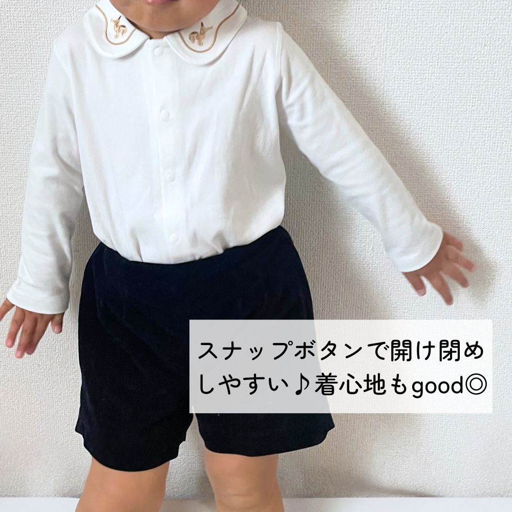 《在庫処分 半額》【0歳～4歳子供服】コットン100% 馬刺繍シャツ 長袖 丸襟 ブラウス