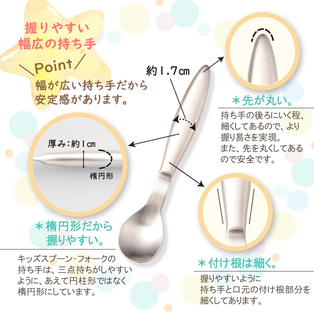 【ギフト箱】Lisse 持ち手ふっくらで握りやすい ベビースプーン＆スプーン＆フォーク（3本セット）