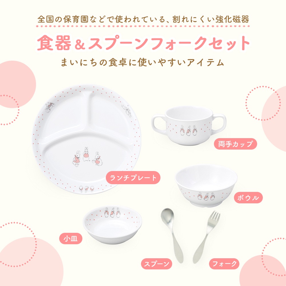 簡易梱包】ピーターラビット TM 食器&スプーンフォークセット【ドット