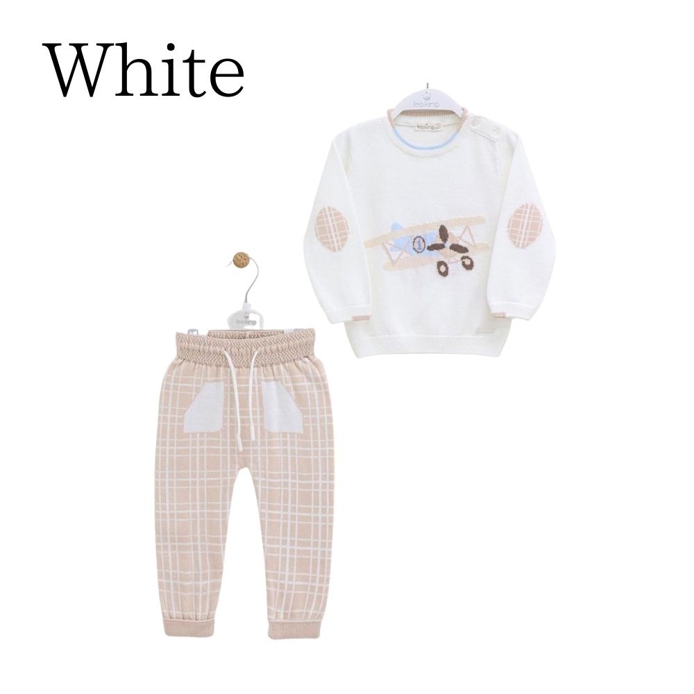 《在庫処分 半額》【0～4歳子ども服】 オーガニックコットン使用 《Leoking》Airplane knit suits