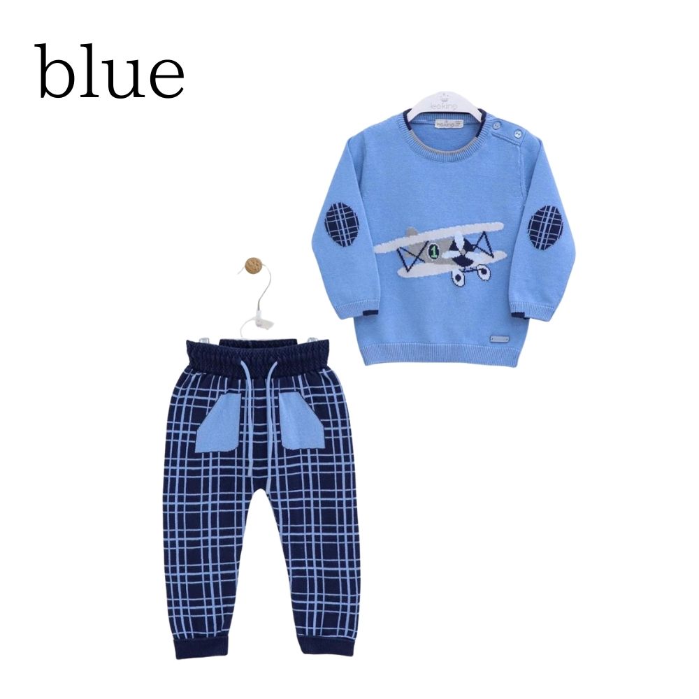 《在庫処分 半額》【0～4歳子ども服】 オーガニックコットン使用 《Leoking》Airplane knit suits