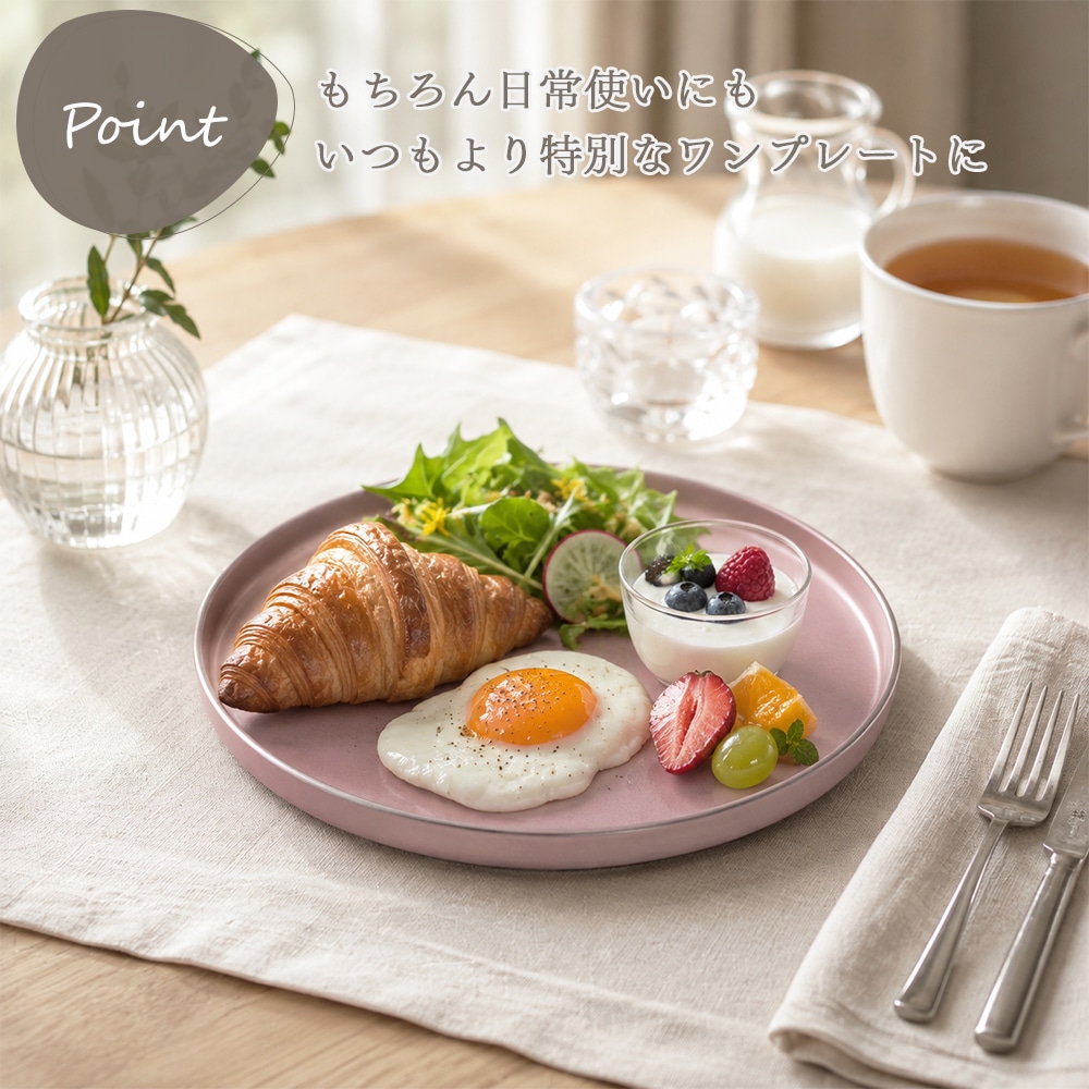 【在庫限り】シルバーリムとくすみカラーのラウンドプレート【20cm】