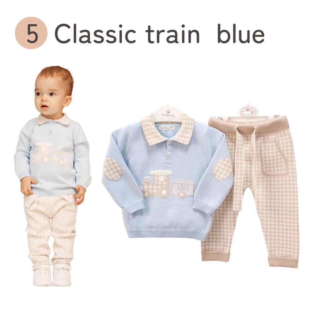《在庫処分 半額》【0歳～1歳子ども服 75サイズ(表記：9ｍ－12ｍ)】オーガニックコットン使用《Leoking》Royal horse blue/Royal horse white/Air plane blue/Air plane white/Classic train blue/Classic train yellow/Classic train beige
