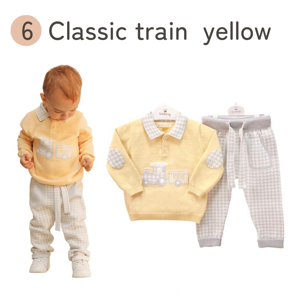 《在庫処分 半額》【0歳～1歳子ども服 75サイズ(表記：9ｍ－12ｍ)】オーガニックコットン使用《Leoking》Royal horse blue/Royal horse white/Air plane blue/Air plane white/Classic train blue/Classic train yellow/Classic train beige