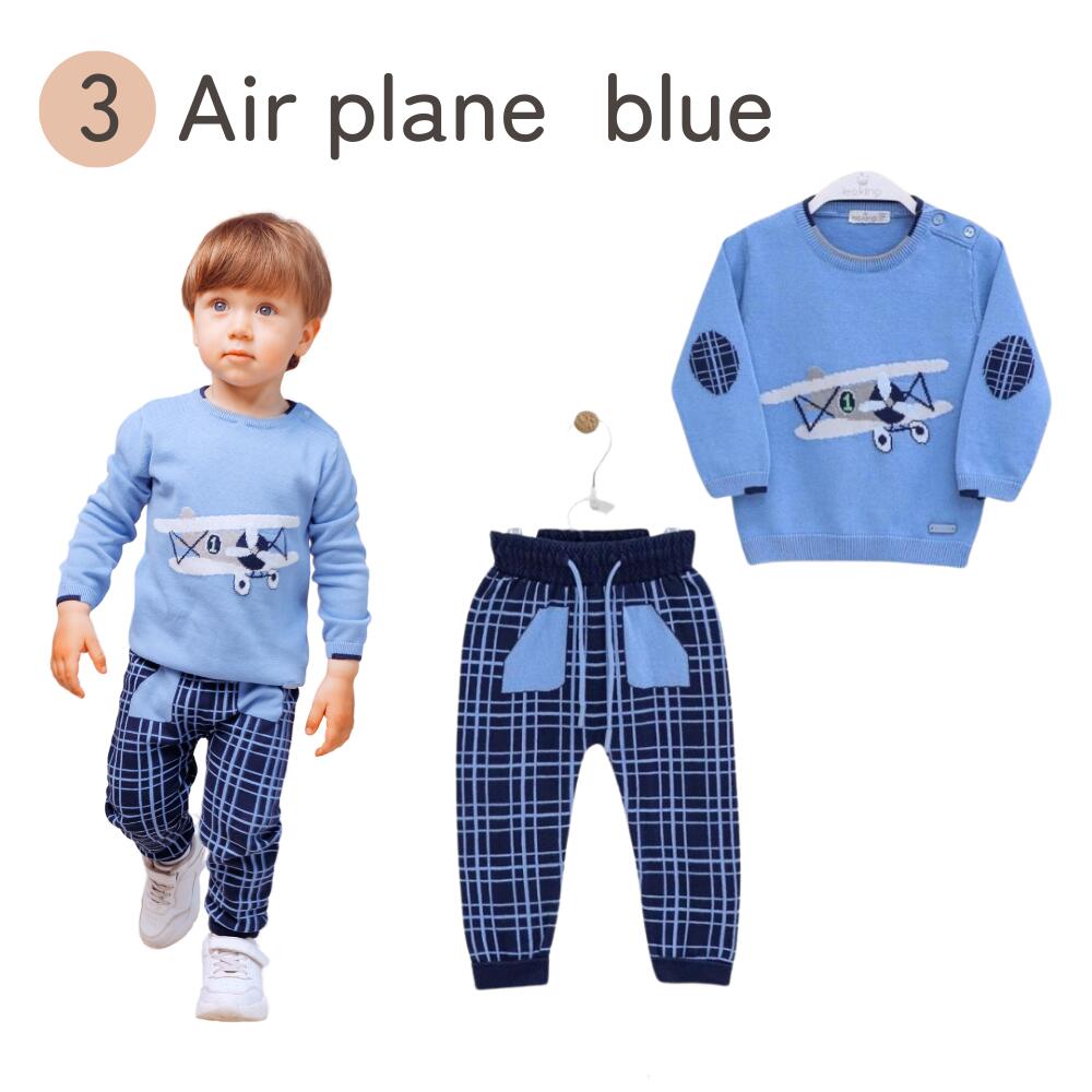 【 １歳～２歳子ども服 85サイズ(表記：12ｍ－18ｍ) 】オーガニックコットン使用《Leoking》Royal horse blue/Royal horse white/Air plane blue/Air plane white