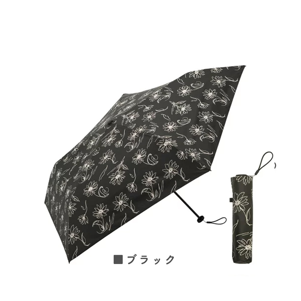 PUスーパーライトラインフラワーmini 晴雨兼用傘 日傘 カーボン 軽量 折りたたみ傘 遮光 UV UVカット 紫外線 コンパクト 傘 日焼け対策 紫外線カット 梅雨 オシャレ かわいい プレゼント 軽量 シンプル パープル ホワイト ブラック ニュアンス 花柄