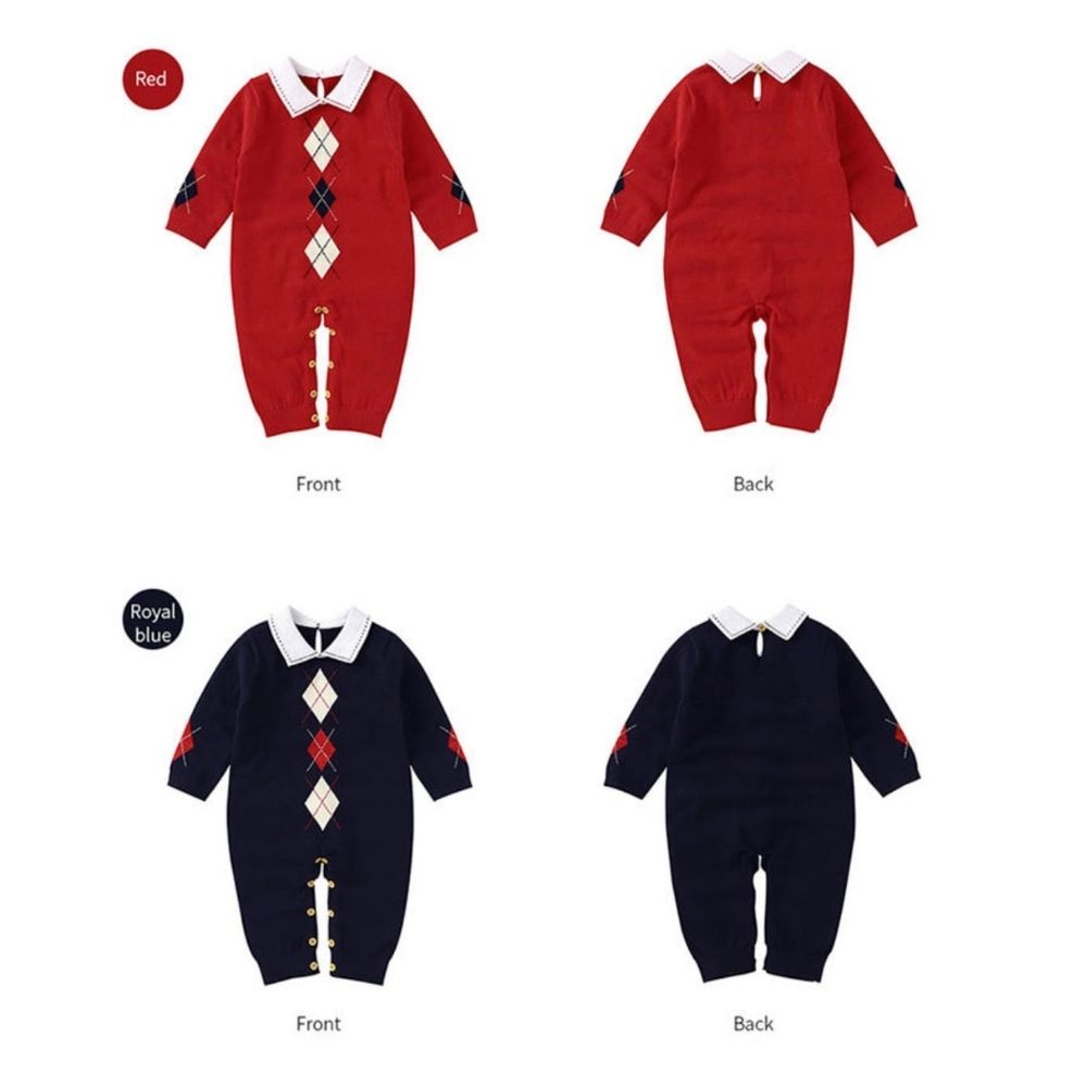 《在庫処分 半額》【新生児～1歳子ども服】コットン100% Argyle coveralls