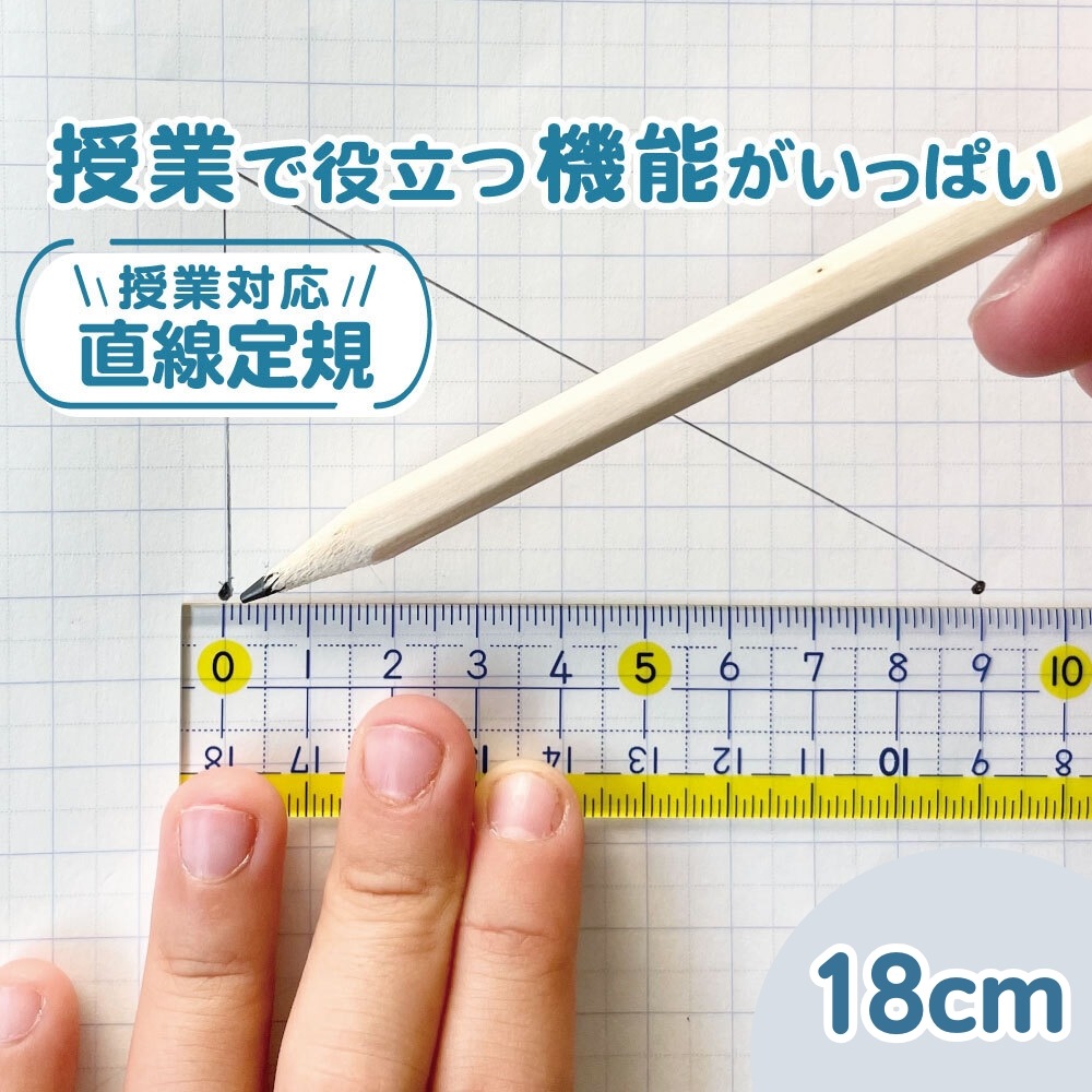 授業で役立つ機能がいっぱい！《楽しく学習定規 直線定規 18cm》算数 数学 小学生 中学生 学習 塾 受験  直線 高さ 低学年 高学年 シンプル 学校対応 線がひきやすい 見やすい 方眼 マス目 筆箱 プラスチック 幼児