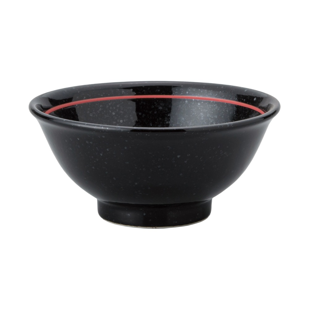 【YAMATSU STANDARD】【 玄よう 反碗 下絵赤ライン 黒御影 ブラック 】 15cm 13cm 12cm 茶碗
