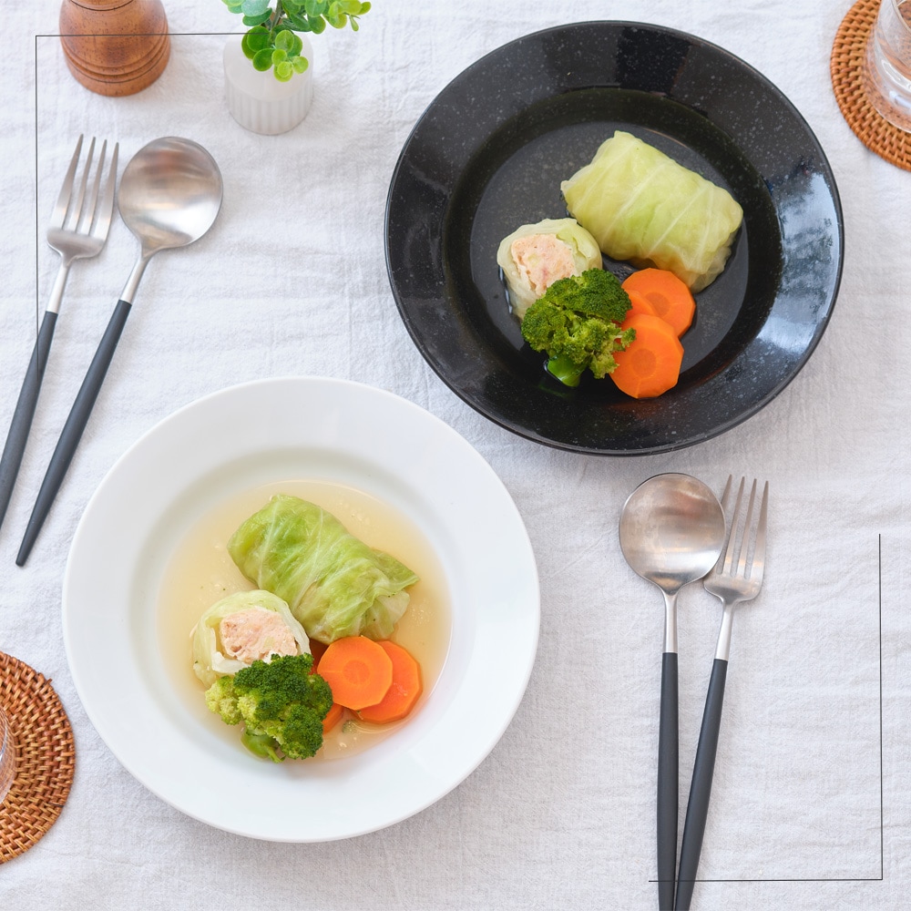 【YAMATSU STANDARD】21cm 中皿 ボウル スープ皿 カレー パスタ 盛り皿 丸皿 プレート 皿 白 黒 ホワイト ブラック おしゃれ 収納 カフェ食器 シンプル 美濃焼 磁器 ポーセラーツ BPAフリー ギフト 業務用 軽い 日本製