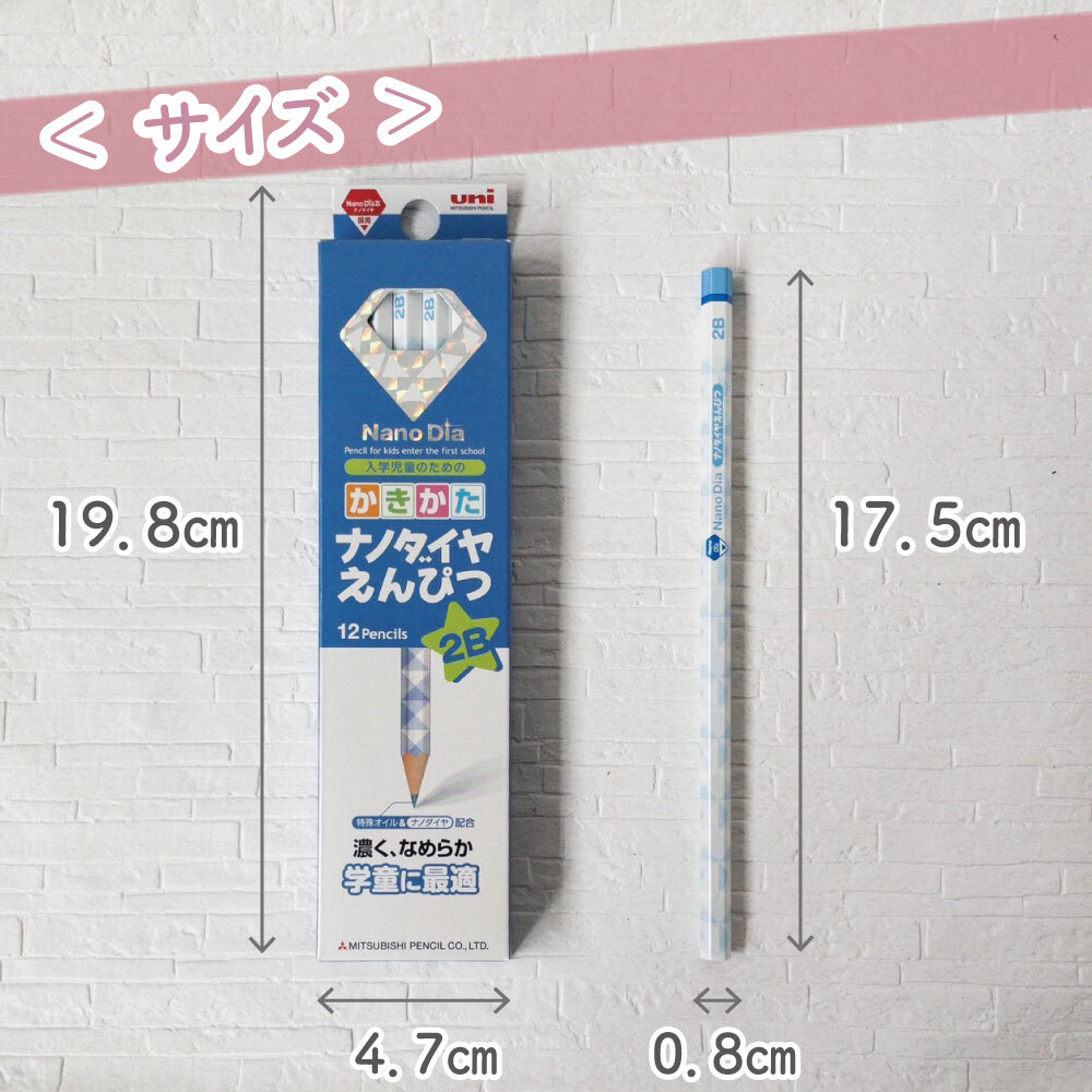 学童に最適「かきかた」ナノダイヤ鉛筆 濃く、なめらか《六角軸 2B 12本》2種類 名前欄付き 学習 小学生 入学準備 低学年 高学年 入学祝い プレゼント 書写 すらすら 濃い ノート きれい ダース 折れにくい 筆圧 弱い 青 ピンク 男の子 女の子 幼児