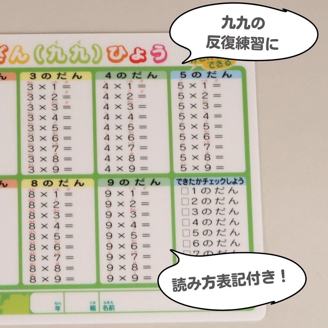 何度でも！書いて消せるお勉強下敷き《書き消し出来る下敷き 九九・時間割》 したじき 練習 勉強 学習 九九 かけ算 算数 時間割 反復練習 知育 学校 塾 文房具 文具 小学生 中学生 なぞり書き 鉛筆 プラスチック
