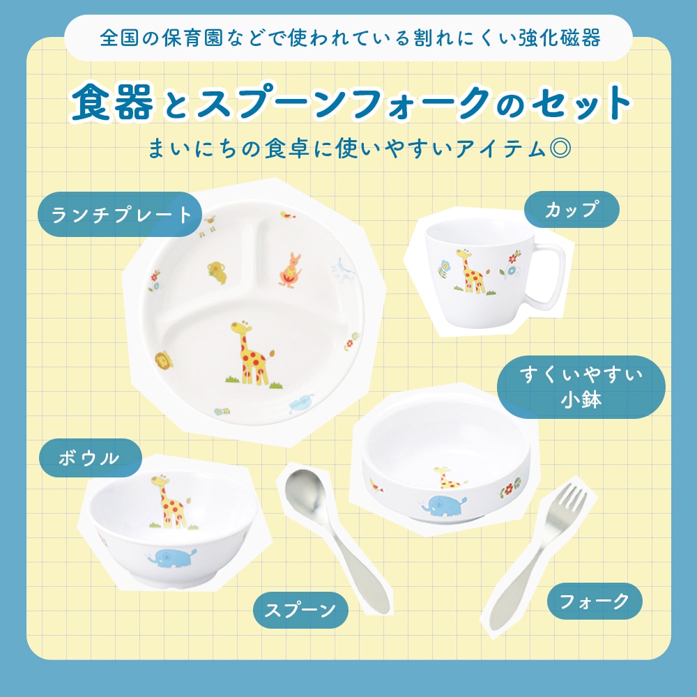 ギフト箱】こども用食器4点&スプーンフォークセット【さふぁり