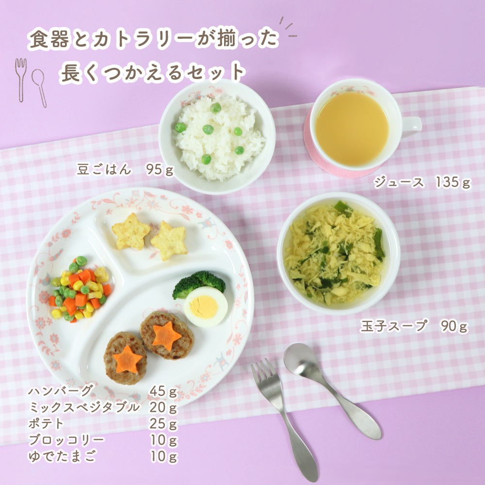 【ギフト箱】こども用食器4点&スプーンフォークセット【サラサピンク】