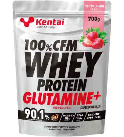 Kentai - kentai　100%CFMホエイグルタミン デリシャスストロベリー700ｇ 100%CFMホエイプロテイングルタミンプラス ストロベリー風味700g
