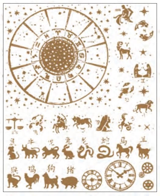 転写紙(金) 星座＆干支 140×180mm：銀粘土や七宝などのクラフト材料