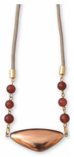 七宝素材／ペンダント紐タイプ NR－めのう赤 変形三角(金古美)：銀