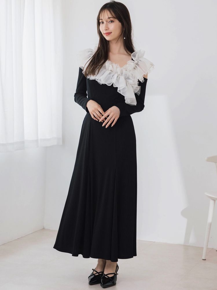 パーティーワンピース 結婚式・お呼ばれ対応 | 刺繍レース切替えワンピース - パーティー