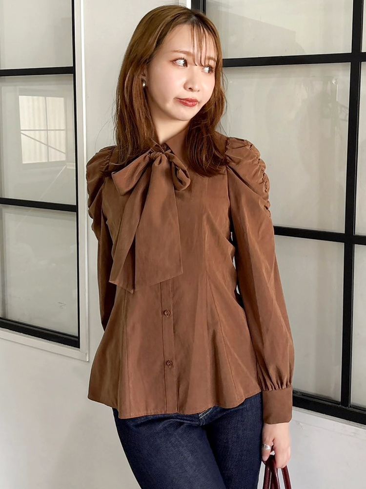 SALE】dazzlin 2WAYボウタイペプラムブラウス 0225504007|apricot