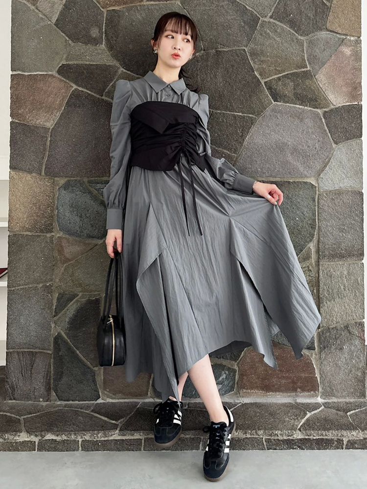 トリココムデギャルソン　半袖ワンピース　セットアップ風　無地　グレー トリココムデギャルソン 半袖ワンピース セットアップ風 無地