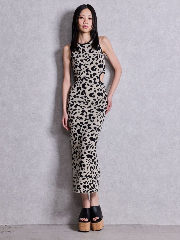 新品未使用タグ付き GYDA SIDE OPENロングニットワンピース ヒョウ柄 SALE】GYDA SIDE OPENロングニットワンピース 0726303106|apricot