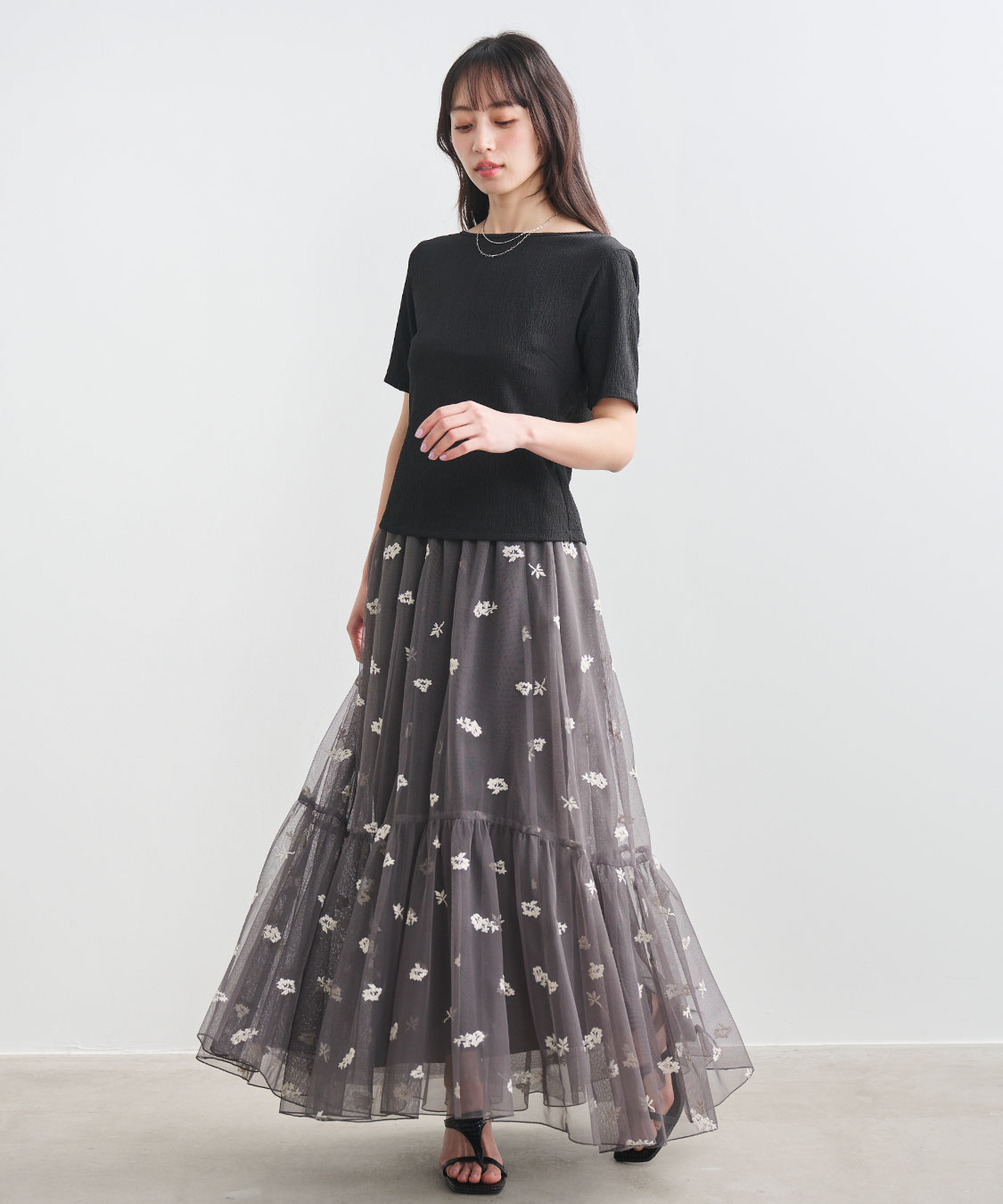 COCODEAL フラワー刺繍チュールスカート 76317352|apricot online shop