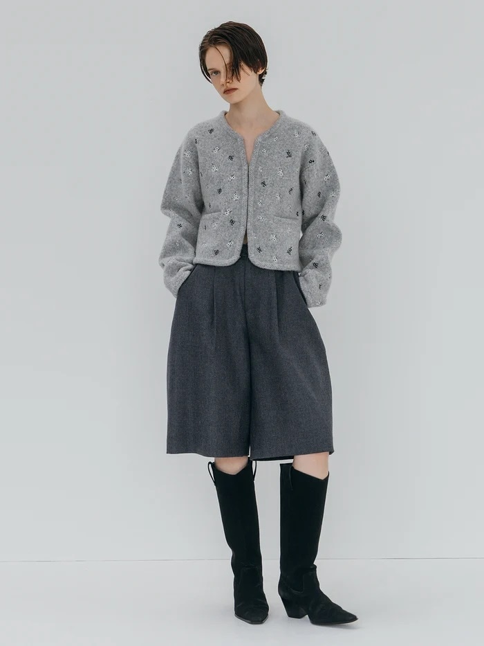 CREDONA FLOWER EMBROIDERY KNIT JACKET 1425511389|apricot online shop