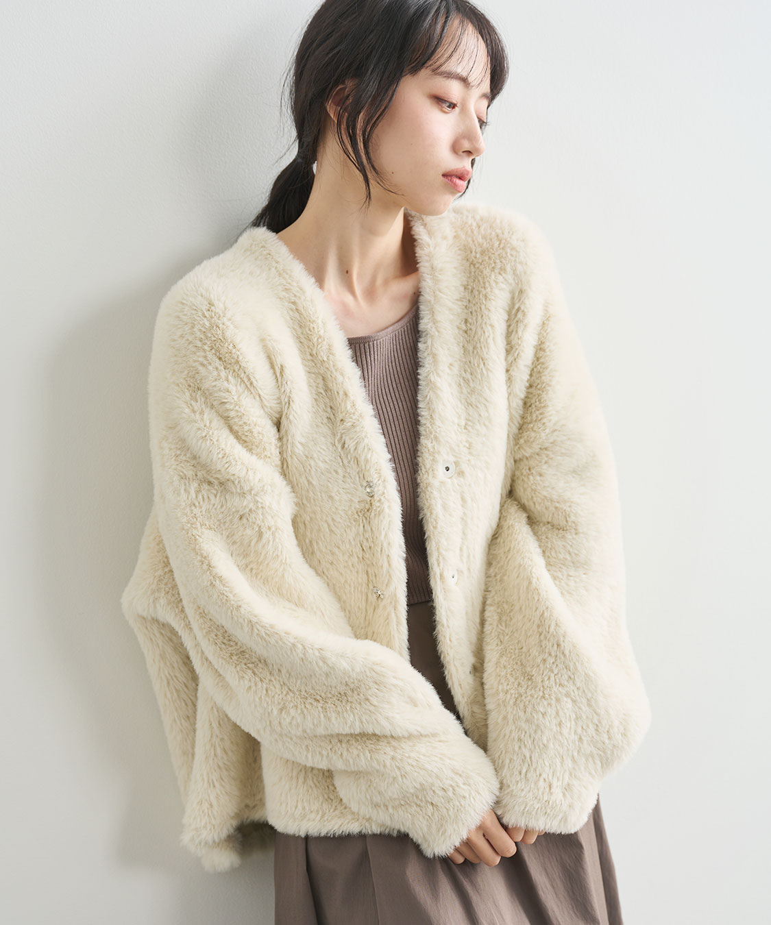 COCODEAL ダブルフェイスフェザーニットアウター 76633255|apricot