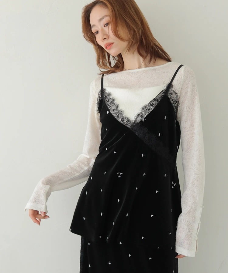 CLEIO 刺繍ベロアレースペプラムキャミソール 922-40029|apricot