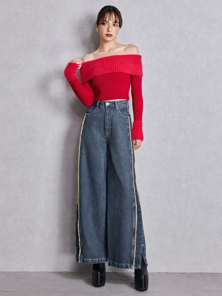 GYDA ハイウエストside slit GYDAワイドデニムパンツ 0725524056