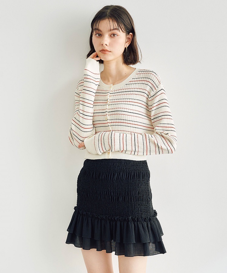 COCODEAL ボーダーケーブルニットカーディガン 75133143|apricot