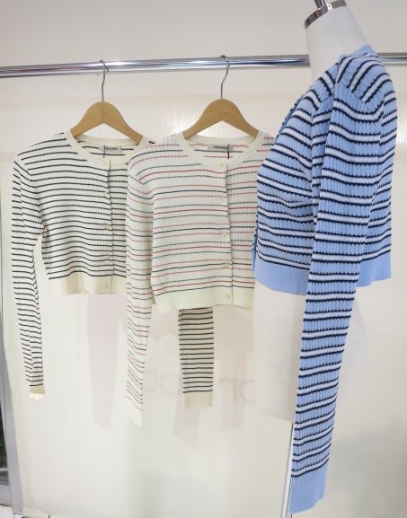 COCODEAL ボーダーケーブルハーフスリーブニット　カーディガン set COCODEAL ボーダーケーブルハーフスリーブニット カーディガン set