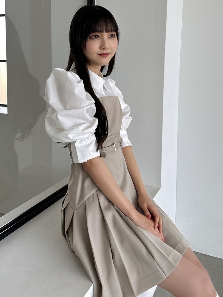 dazzlin レイヤードシャツミニワンピース M ベージュ 長袖レイヤードシャツミニワンピース（ワンピース）｜dazzlin